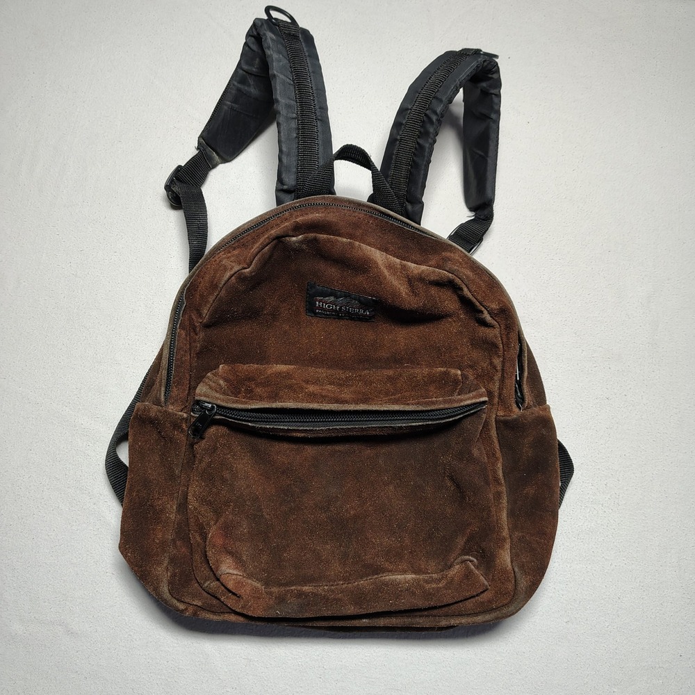 High Sierra Mens Small Backpack OS Brown Suede Leather Vintage Gorpcore Rugged